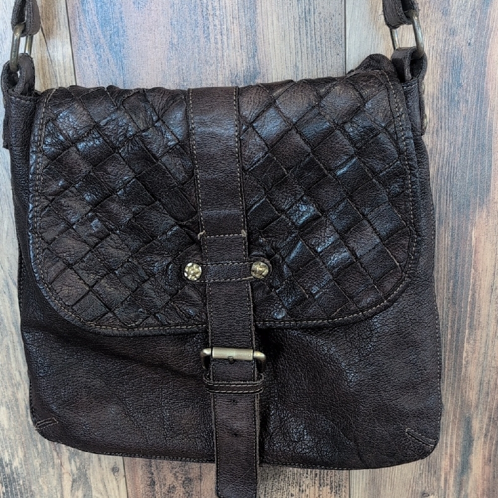 Civico 93 Brown Bohemian Woven Leather Flap Crossbody Bag           -c159